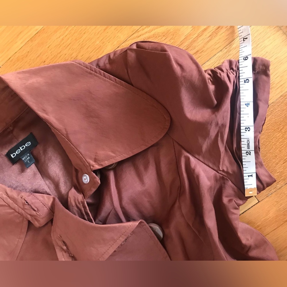 Bebe orange brown short sleeve trench coat dress with buttons and belt in sz S - Picture 10 of 14